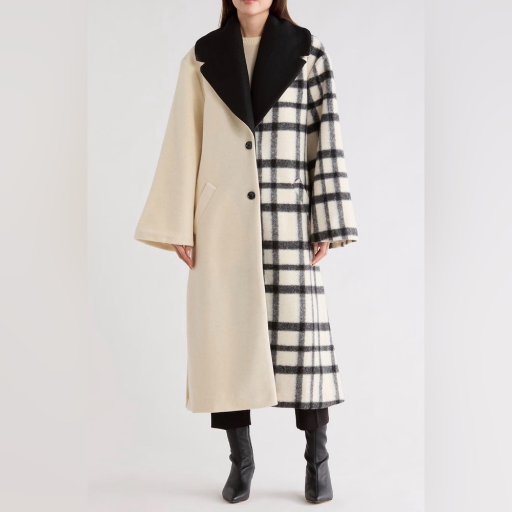 Hutch Cream and Black Plaid Pea Coat